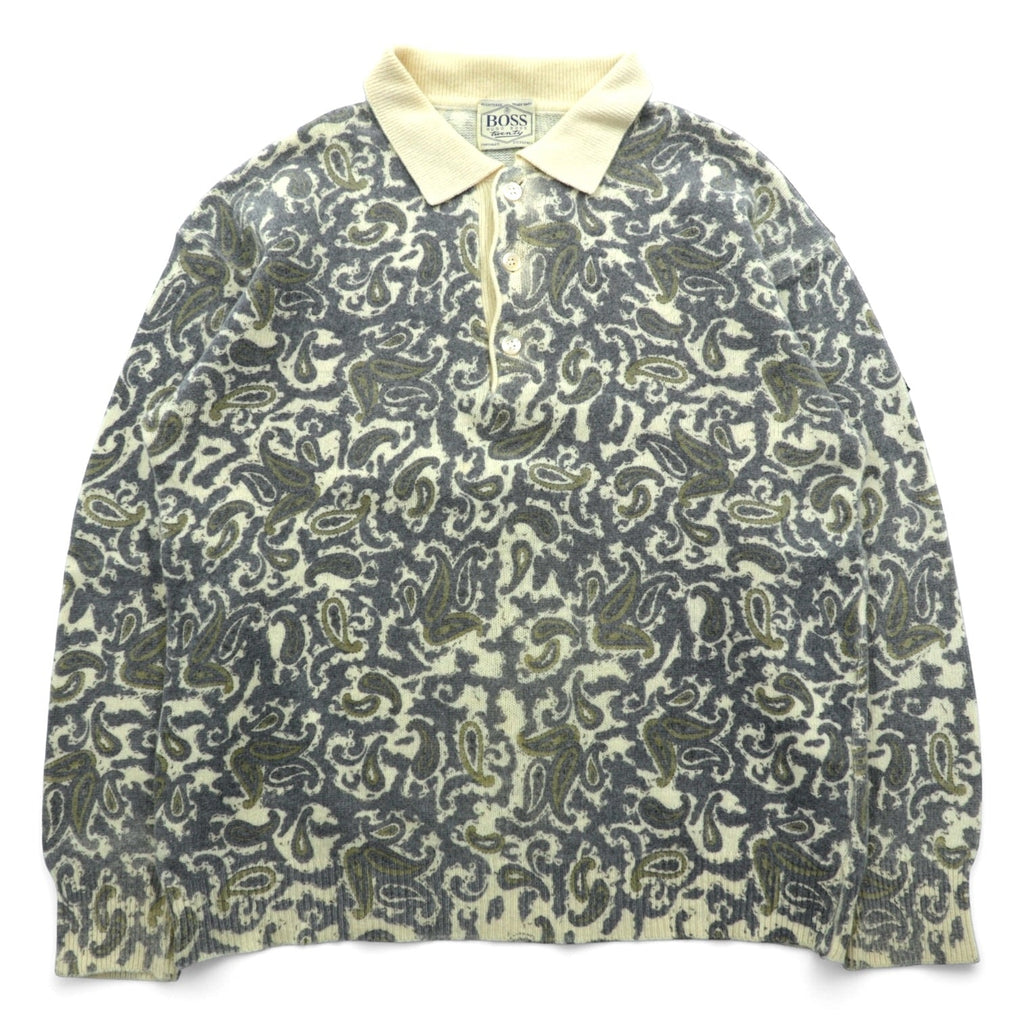 HUGO BOSS 90s Vintage Polo Knit Sweater XL - Twenty, Paisley Pattern