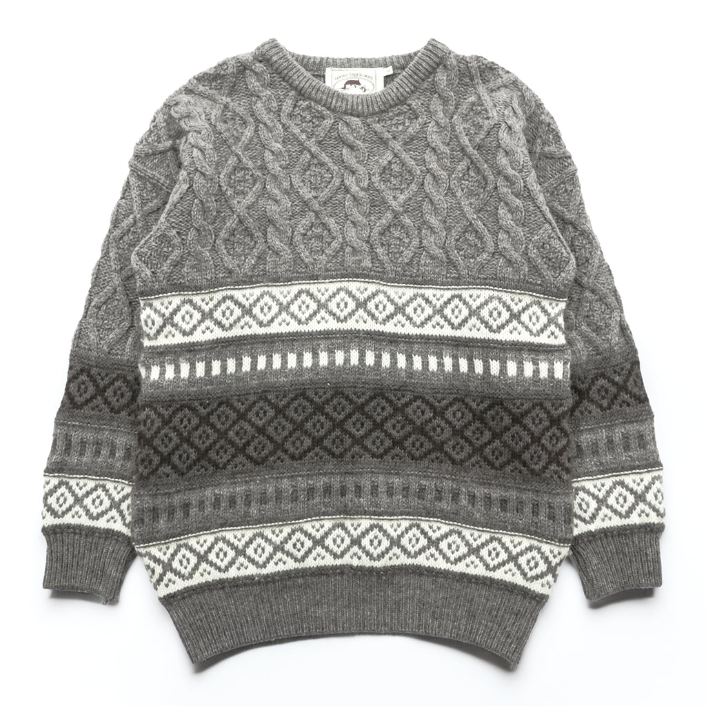 80s Vintage West Highland Woollens Made in Scotland Patterned Cable Knit Sweater Grey Size M Vintage Wool
