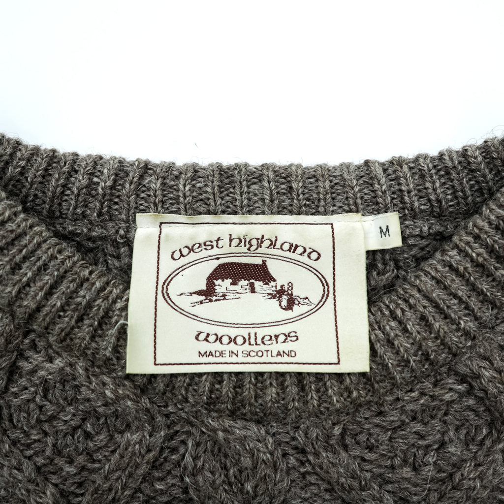 80s Vintage West Highland Woollens Made in Scotland Patterned Cable Knit Sweater Grey Size M Vintage Wool