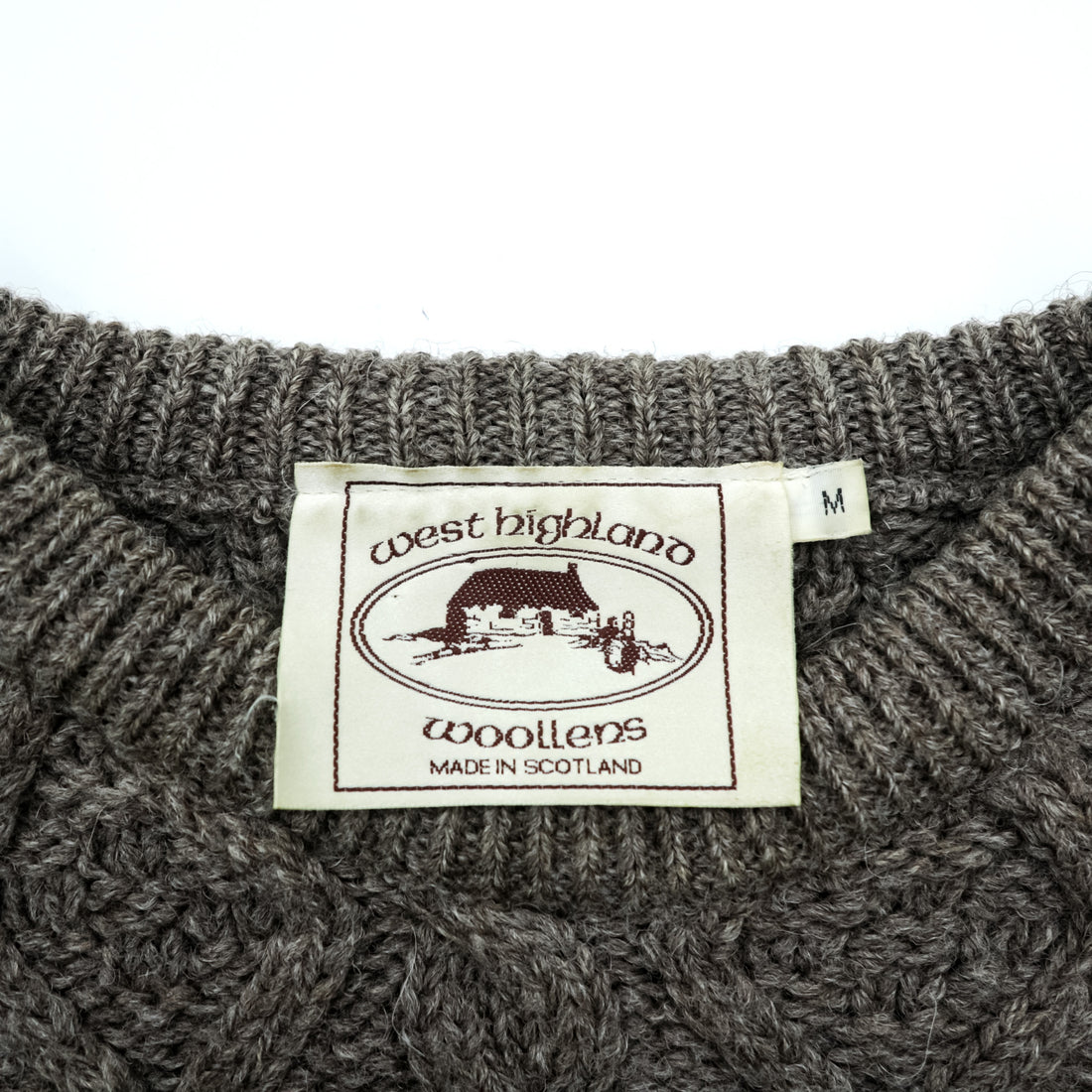 80s Vintage West Highland Woollens Made in Scotland Patterned Cable Knit Sweater Grey Size M Vintage Wool