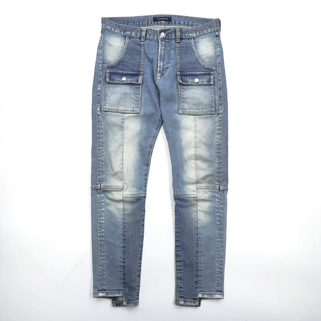 John UNDERCOVER デニムパンツ ジーンズ ブッシュパンツ M インディゴ ストレッチ カーゴポケット 切替 リメイク 再構築 JUQ4501-1 日本製