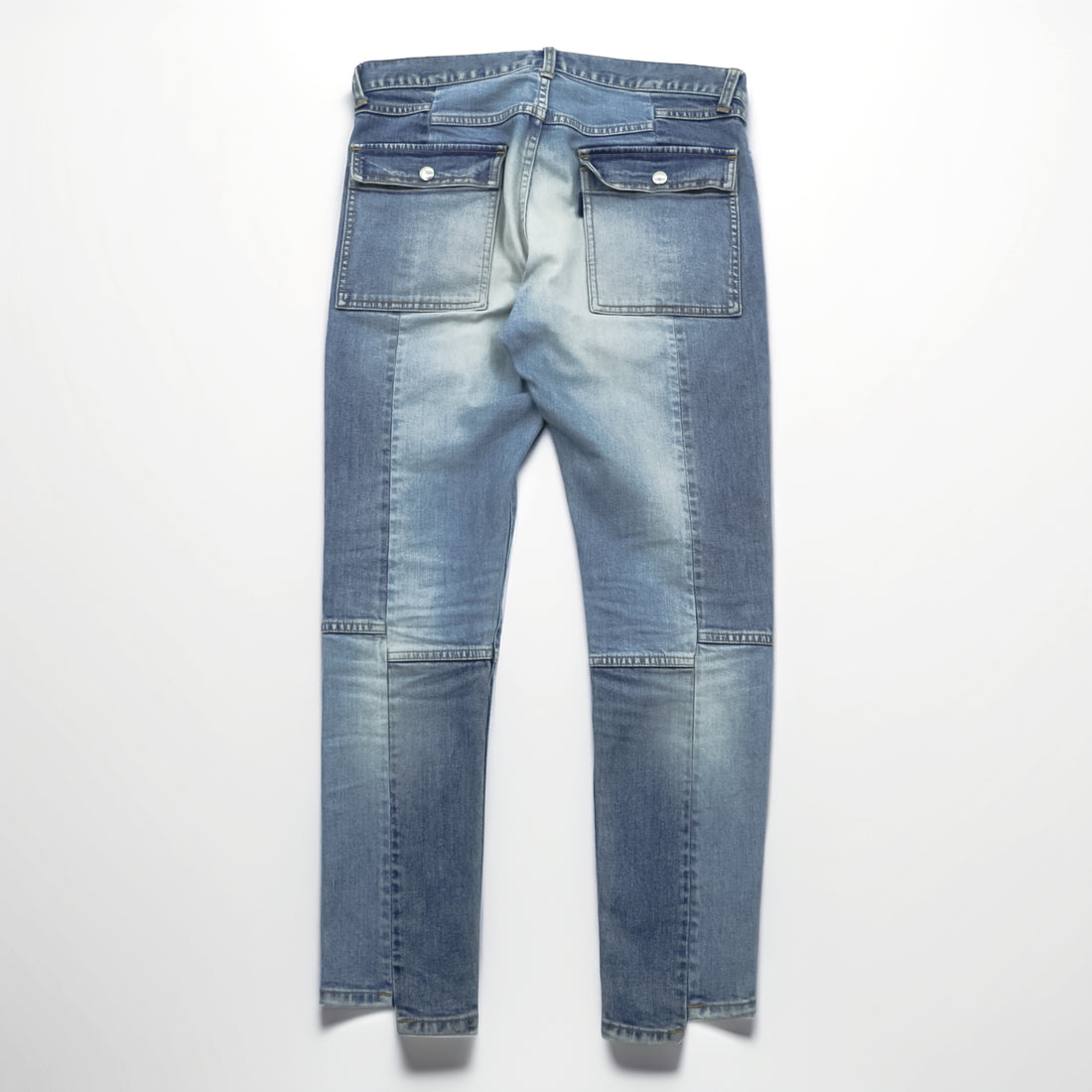 John UNDERCOVER デニムパンツ ジーンズ ブッシュパンツ M インディゴ ストレッチ カーゴポケット 切替 リメイク 再構築 JUQ4501-1 日本製