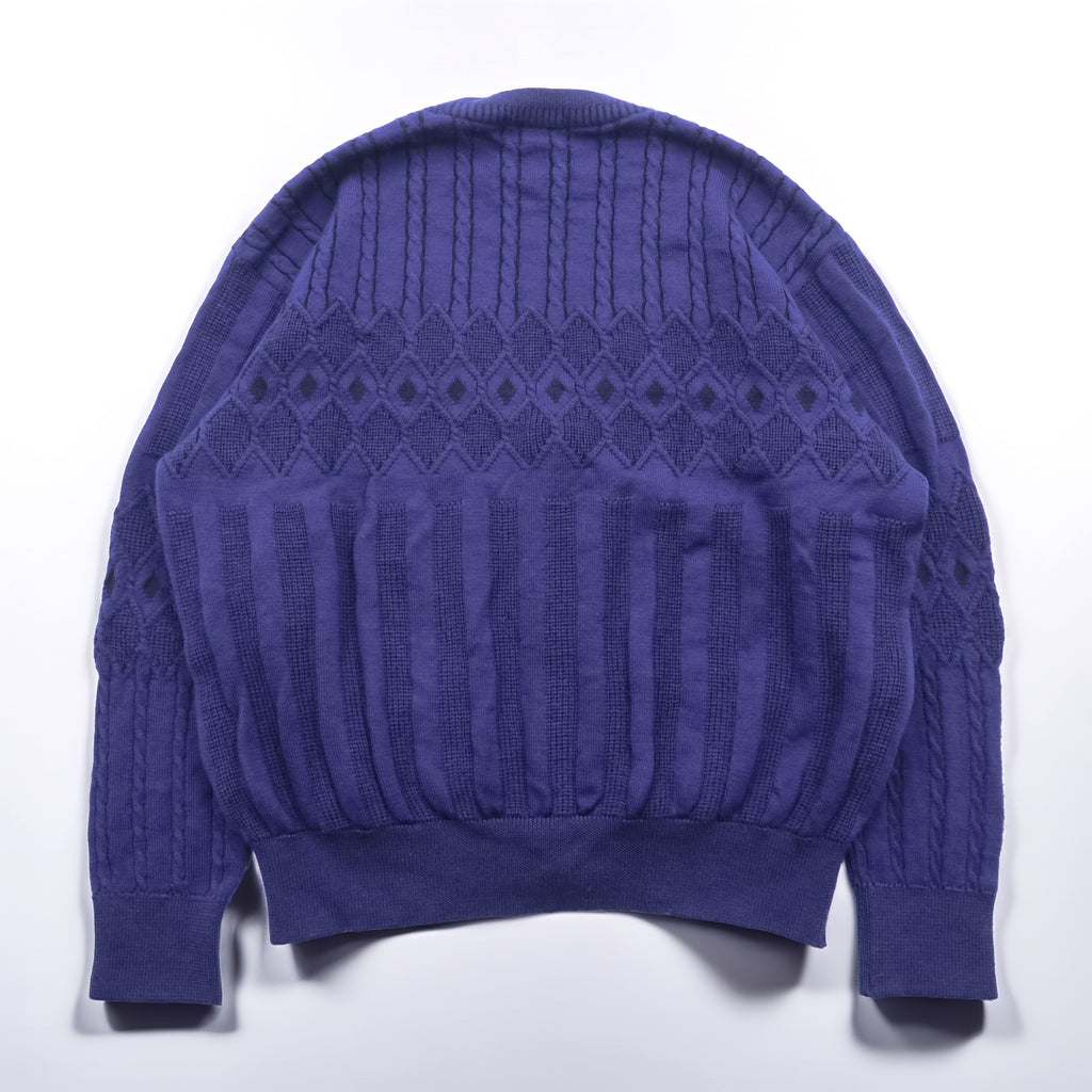 Vintage Yves Saint Laurent YSL Knit Cardigan Diamond Pattern Cable Knit Purple