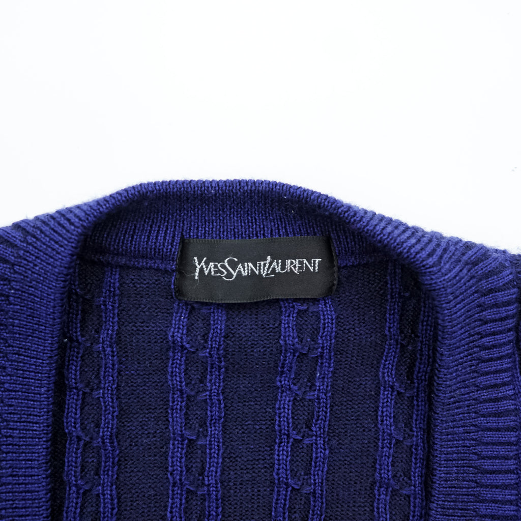 Vintage Yves Saint Laurent YSL Knit Cardigan Diamond Pattern Cable Knit Purple