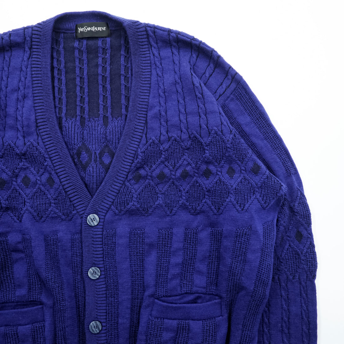 Vintage Yves Saint Laurent YSL Knit Cardigan Diamond Pattern Cable Knit Purple