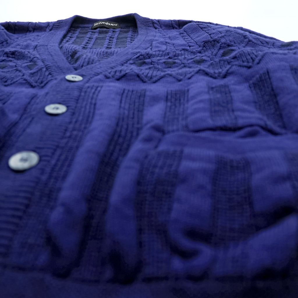 Vintage Yves Saint Laurent YSL Knit Cardigan Diamond Pattern Cable Knit Purple