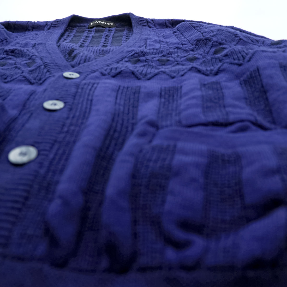Vintage Yves Saint Laurent YSL Knit Cardigan Diamond Pattern Cable Knit Purple