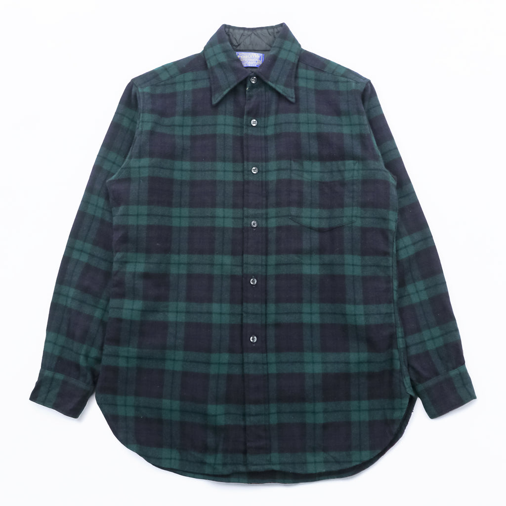 PENDLETON 70年代 USA製 ヴィンテージ ブラックウォッチ ウール フランネルシャツ M チェック ネイビー グリーン
