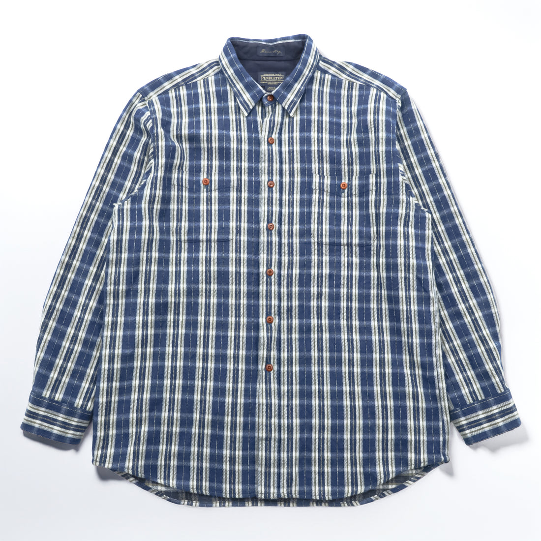 PENDLETON フランネルシャツ XL ブルー チェック Thomas Kay Collection エルボーパッチ 胸ポケット