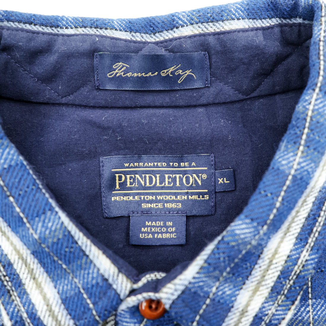 PENDLETON フランネルシャツ XL ブルー チェック Thomas Kay Collection エルボーパッチ 胸ポケット