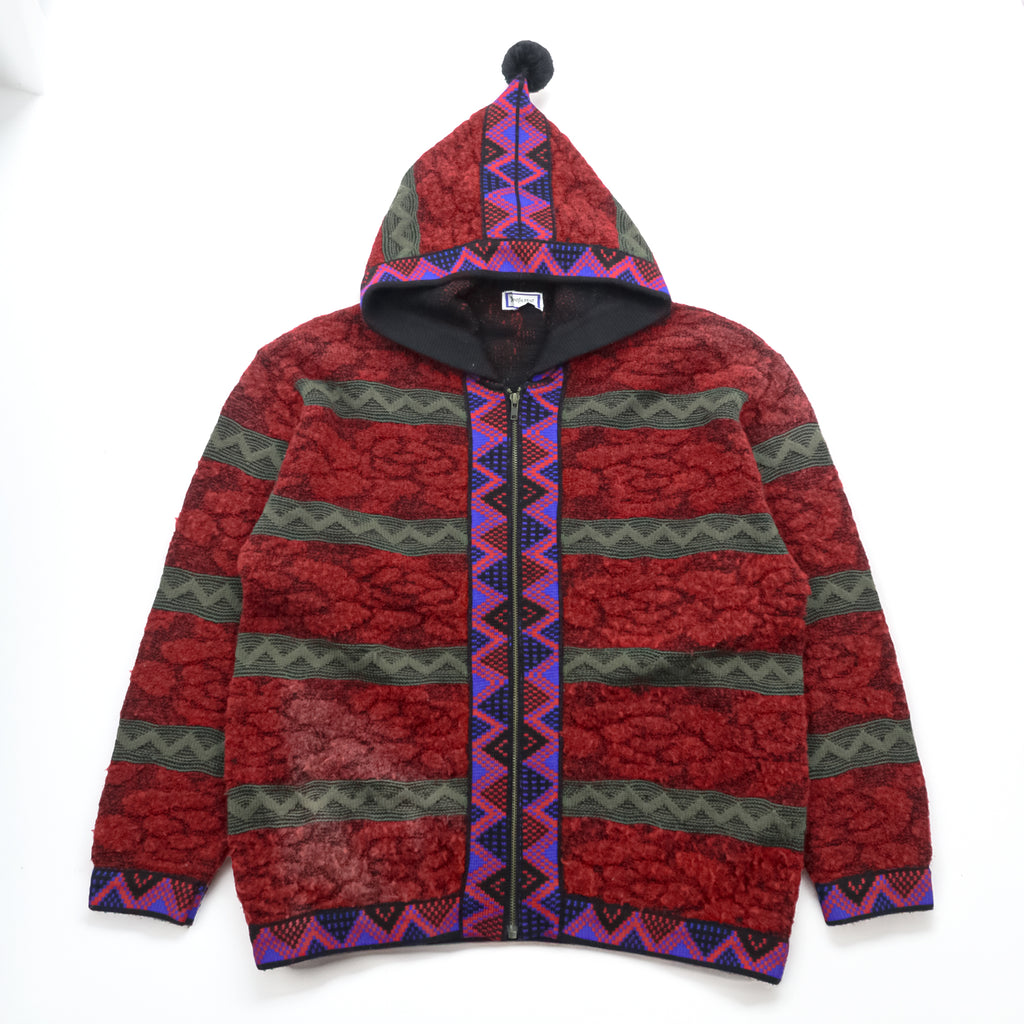 Vintage 90s Yves Saint Laurent Native Tribal Knit Hoodie YSL Geometric Pattern Wool Blend