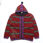 Vintage 90s Yves Saint Laurent Native Tribal Knit Hoodie YSL Geometric Pattern Wool Blend