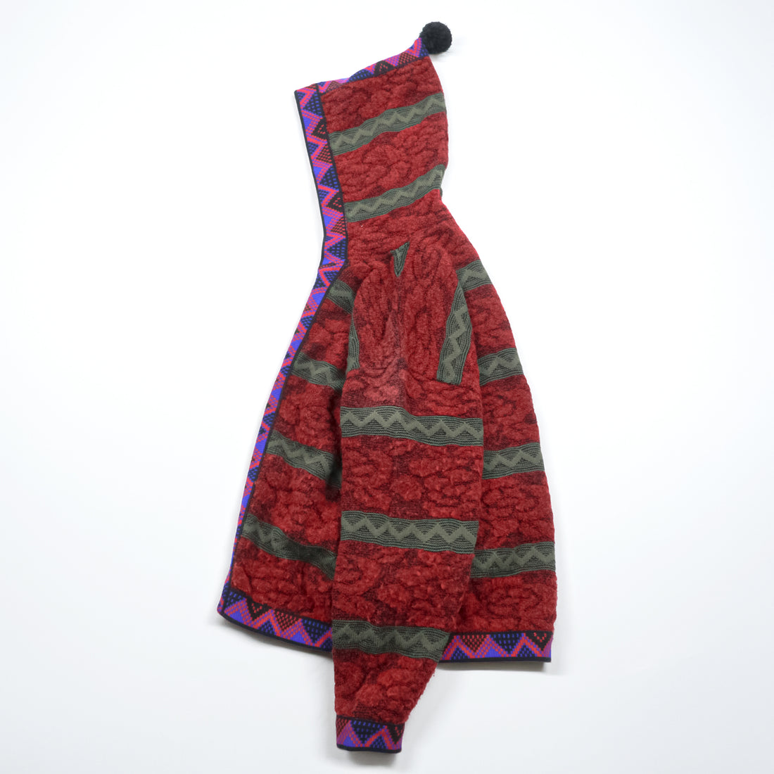 Vintage 90s Yves Saint Laurent Native Tribal Knit Hoodie YSL Geometric Pattern Wool Blend