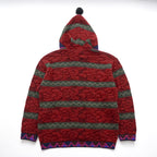 Vintage 90s Yves Saint Laurent Native Tribal Knit Hoodie YSL Geometric Pattern Wool Blend