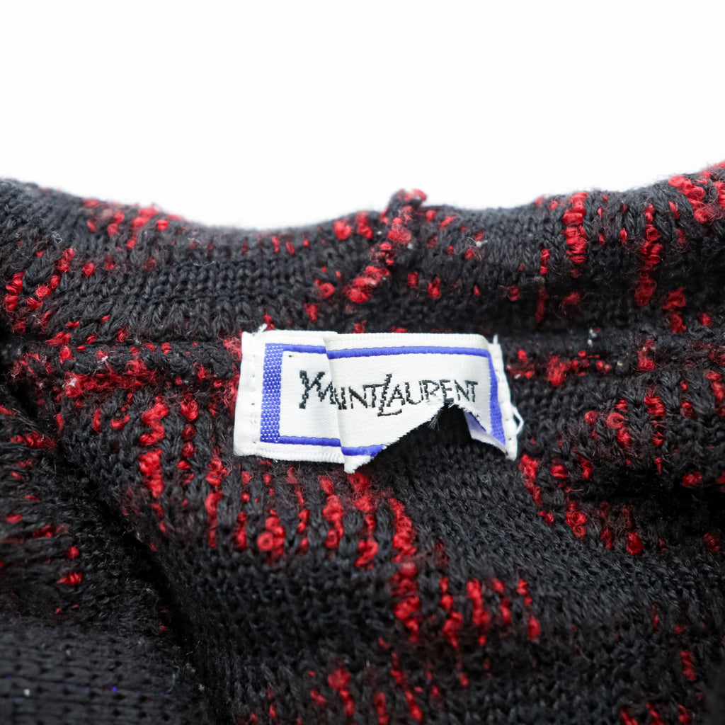 Vintage 90s Yves Saint Laurent Native Tribal Knit Hoodie YSL Geometric Pattern Wool Blend