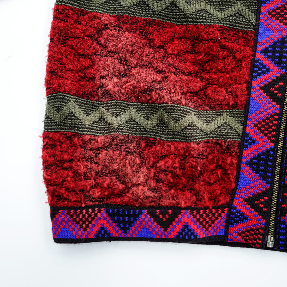 Vintage 90s Yves Saint Laurent Native Tribal Knit Hoodie YSL Geometric Pattern Wool Blend