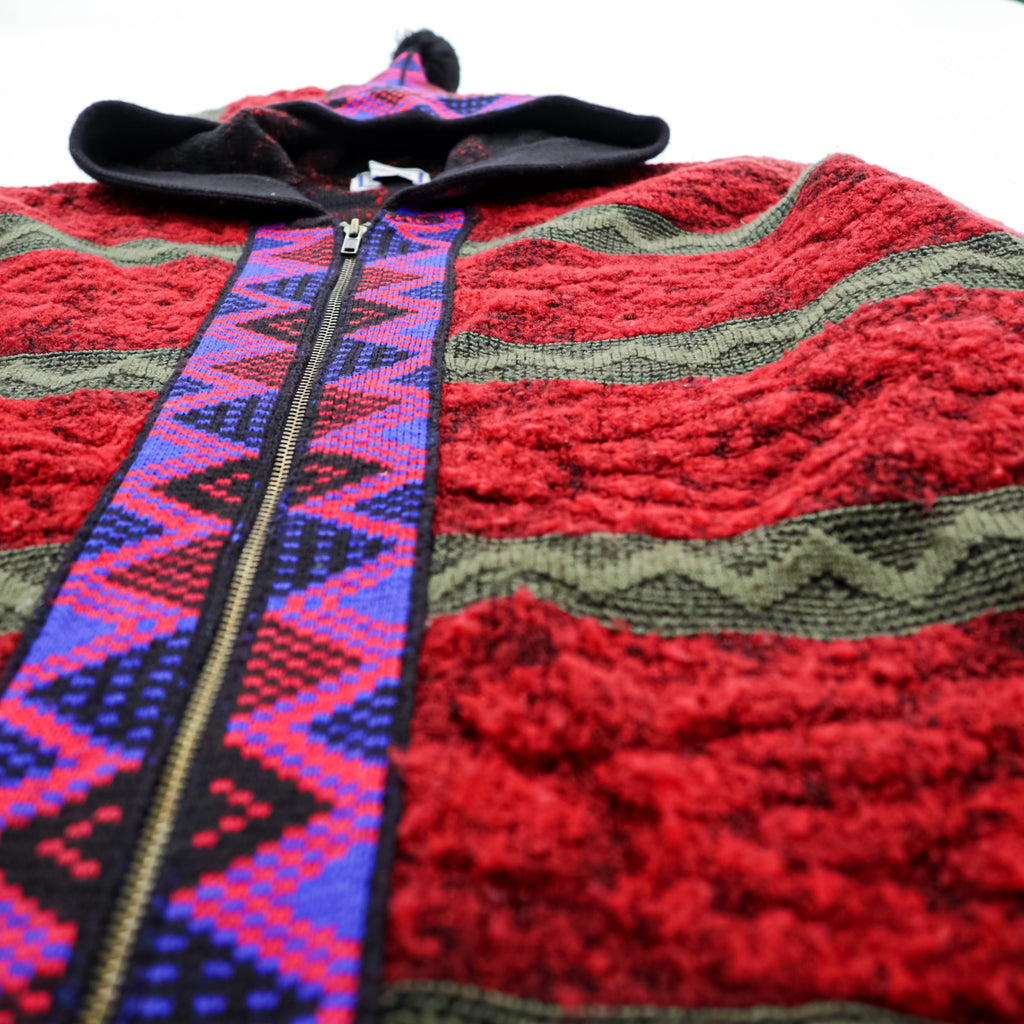 Vintage 90s Yves Saint Laurent Native Tribal Knit Hoodie YSL Geometric Pattern Wool Blend