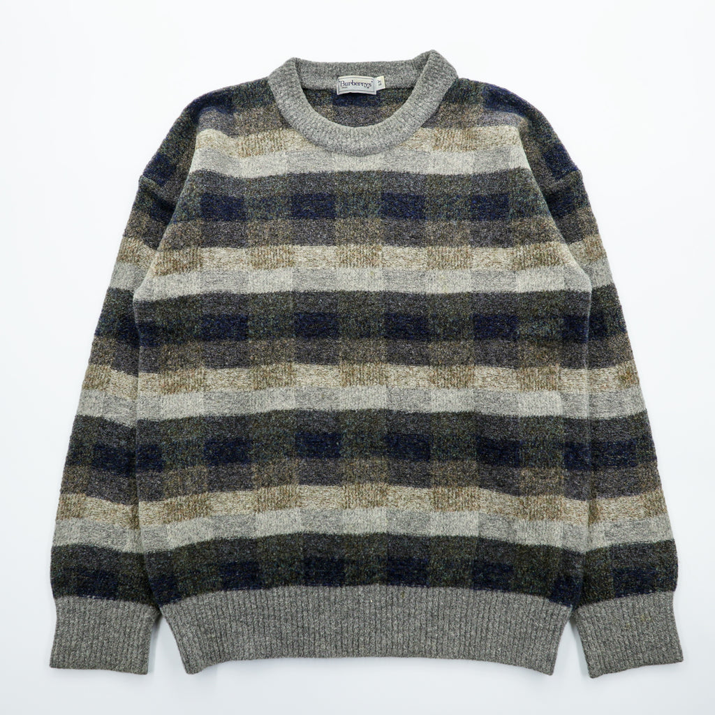 BURBERRY Made in Japan 90s Vintage Retro All-over Pattern Knit Sweater L Check Old
