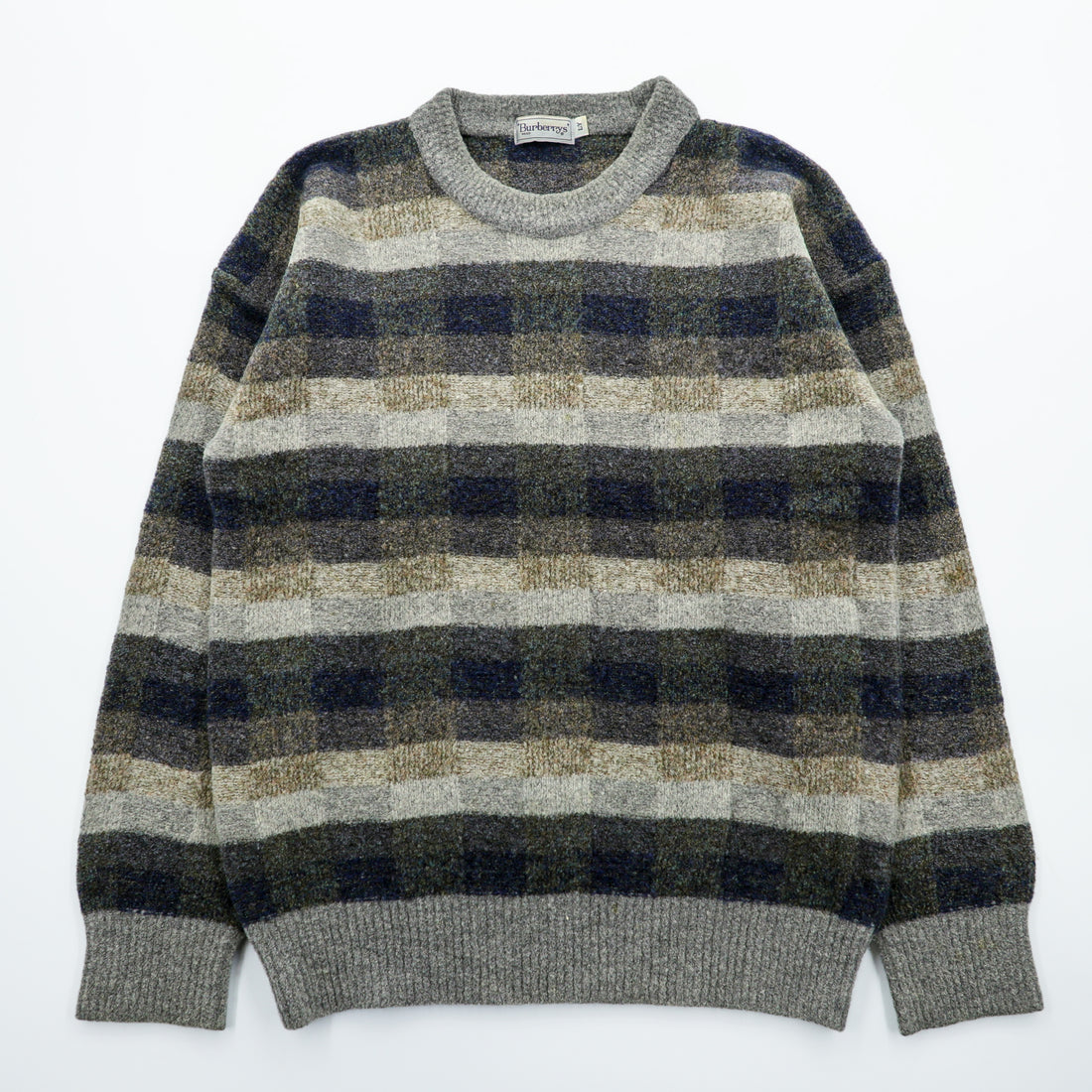BURBERRY 日本製 90年代 ヴィンテージ レトロ 総柄 ニット セーター L チェック オールド