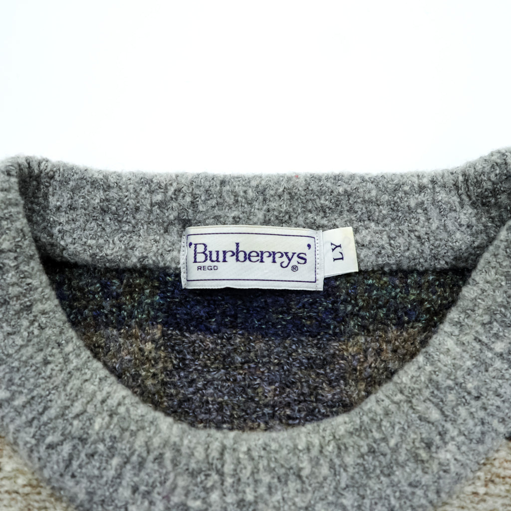 BURBERRY Made in Japan 90s Vintage Retro All-over Pattern Knit Sweater L Check Old