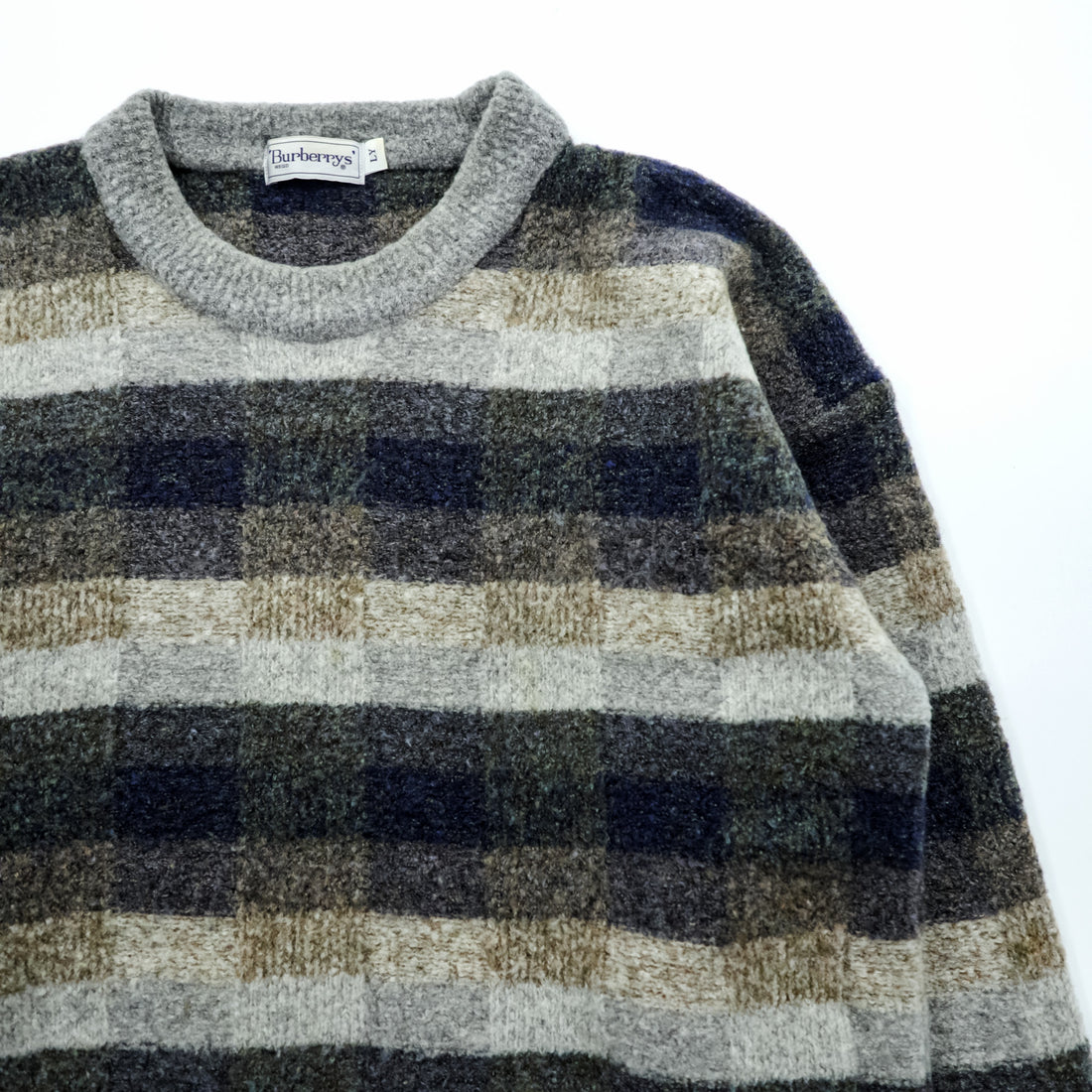 BURBERRY Made in Japan 90s Vintage Retro All-over Pattern Knit Sweater L Check Old