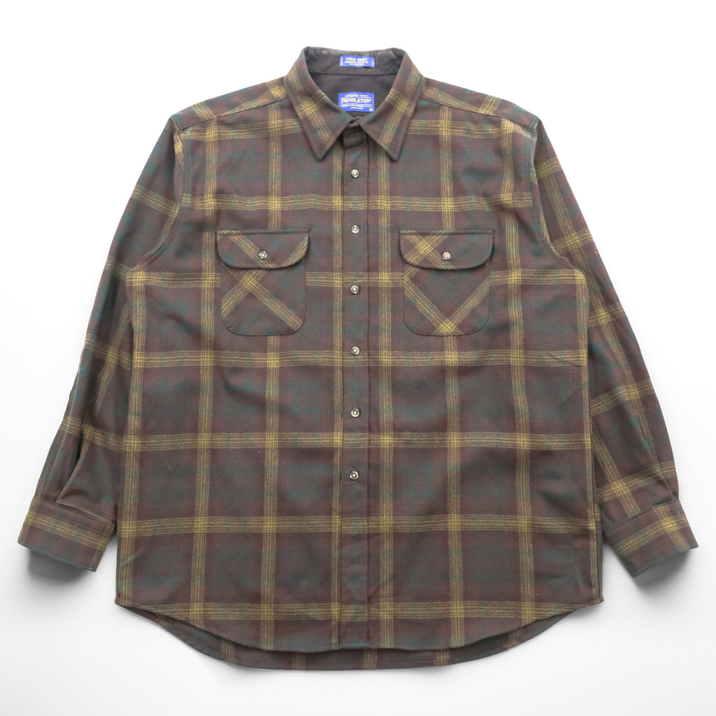 PENDLETON フランネルシャツ 長袖 ウールシャツ XL チェック グリーン FIELD SHIRT USA VIRGIN WOOL 胸ポケット