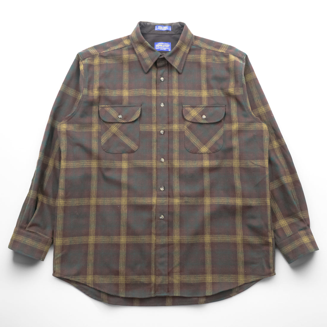 PENDLETON フランネルシャツ 長袖 ウールシャツ XL チェック グリーン FIELD SHIRT USA VIRGIN WOOL 胸ポケット