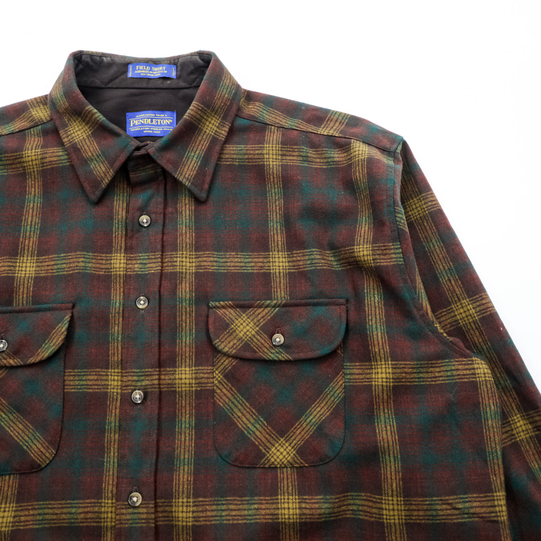 PENDLETON フランネルシャツ 長袖 ウールシャツ XL チェック グリーン FIELD SHIRT USA VIRGIN WOOL 胸ポケット