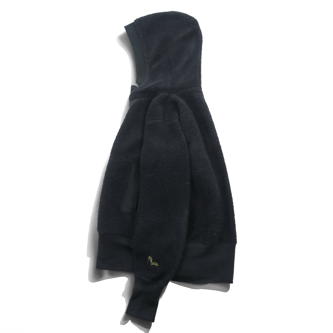 EVISU (YAMANE GUARANTEED) Boa Fleece Hoodie L Black Pullover Front Kangaroo Pocket