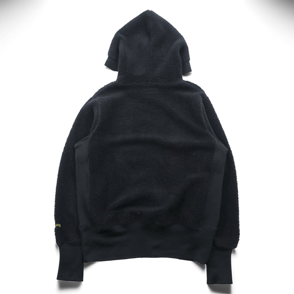 EVISU (YAMANE GUARANTEED) Boa Fleece Hoodie L Black Pullover Front Kangaroo Pocket