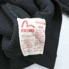 EVISU (YAMANE GUARANTEED) Boa Fleece Hoodie L Black Pullover Front Kangaroo Pocket