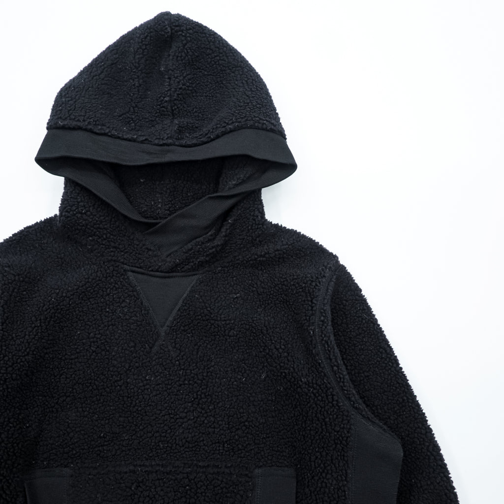 EVISU (YAMANE GUARANTEED) Boa Fleece Hoodie L Black Pullover Front Kangaroo Pocket