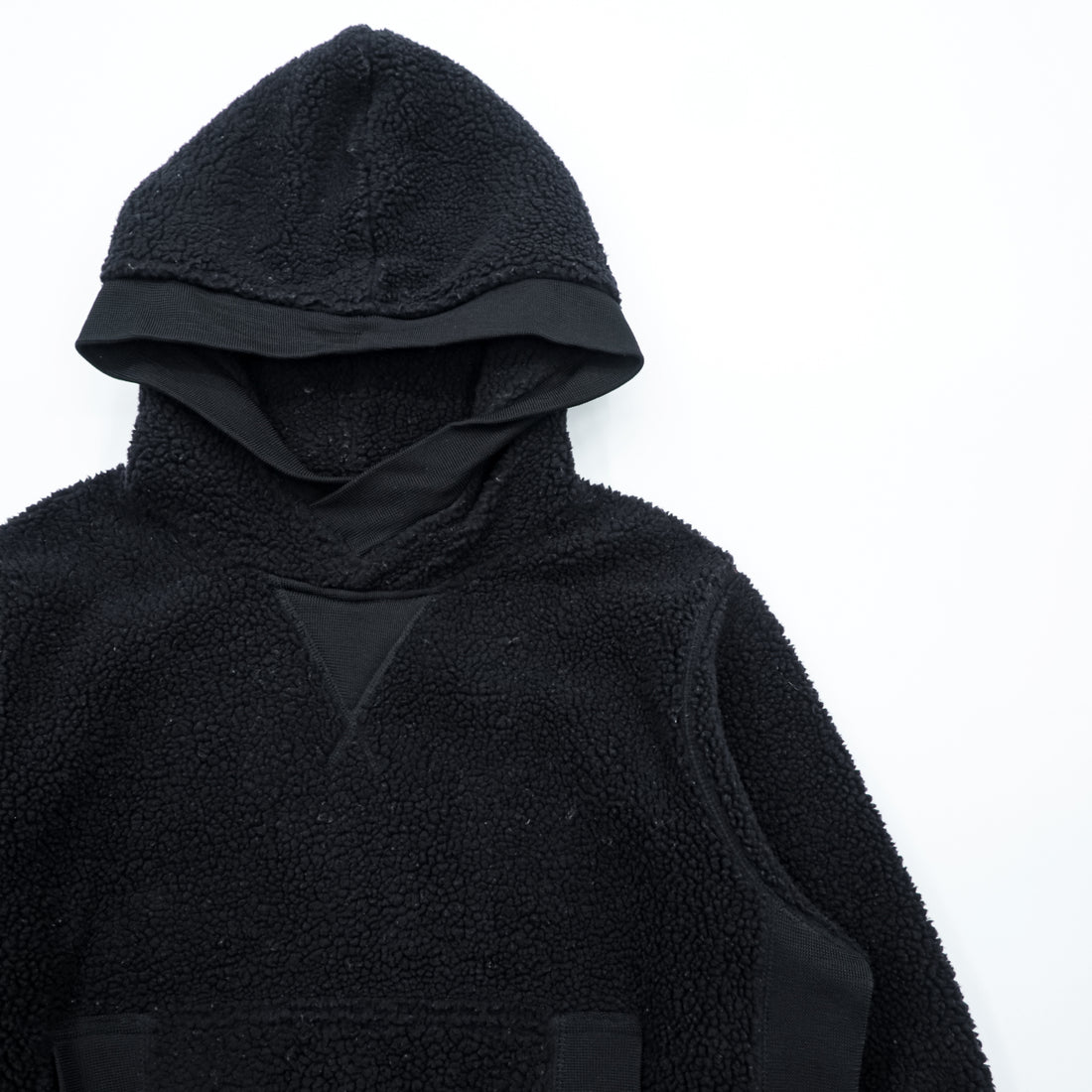 EVISU (YAMANE GUARANTEED) Boa Fleece Hoodie L Black Pullover Front Kangaroo Pocket