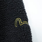 EVISU (YAMANE GUARANTEED) Boa Fleece Hoodie L Black Pullover Front Kangaroo Pocket