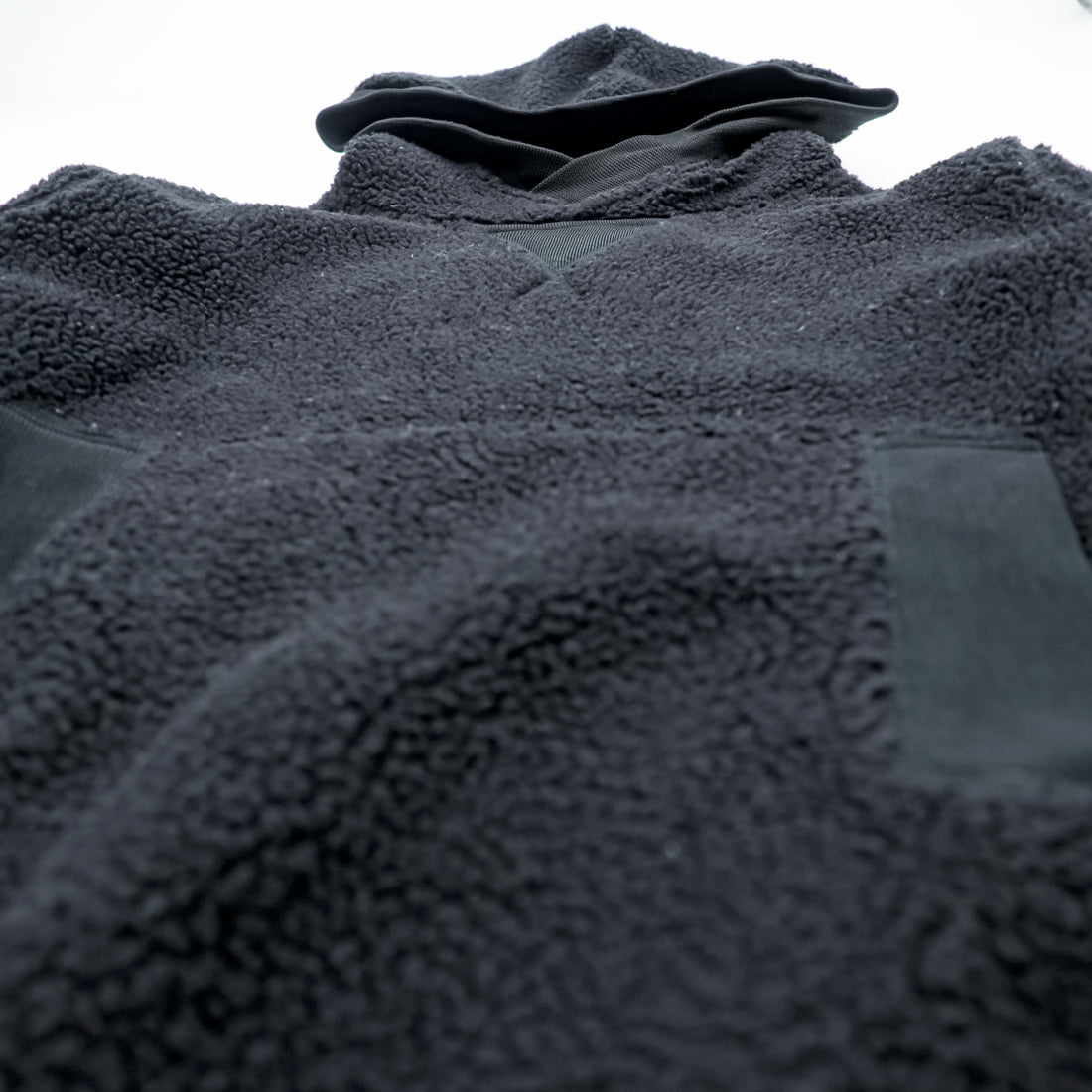 EVISU (YAMANE GUARANTEED) Boa Fleece Hoodie L Black Pullover Front Kangaroo Pocket