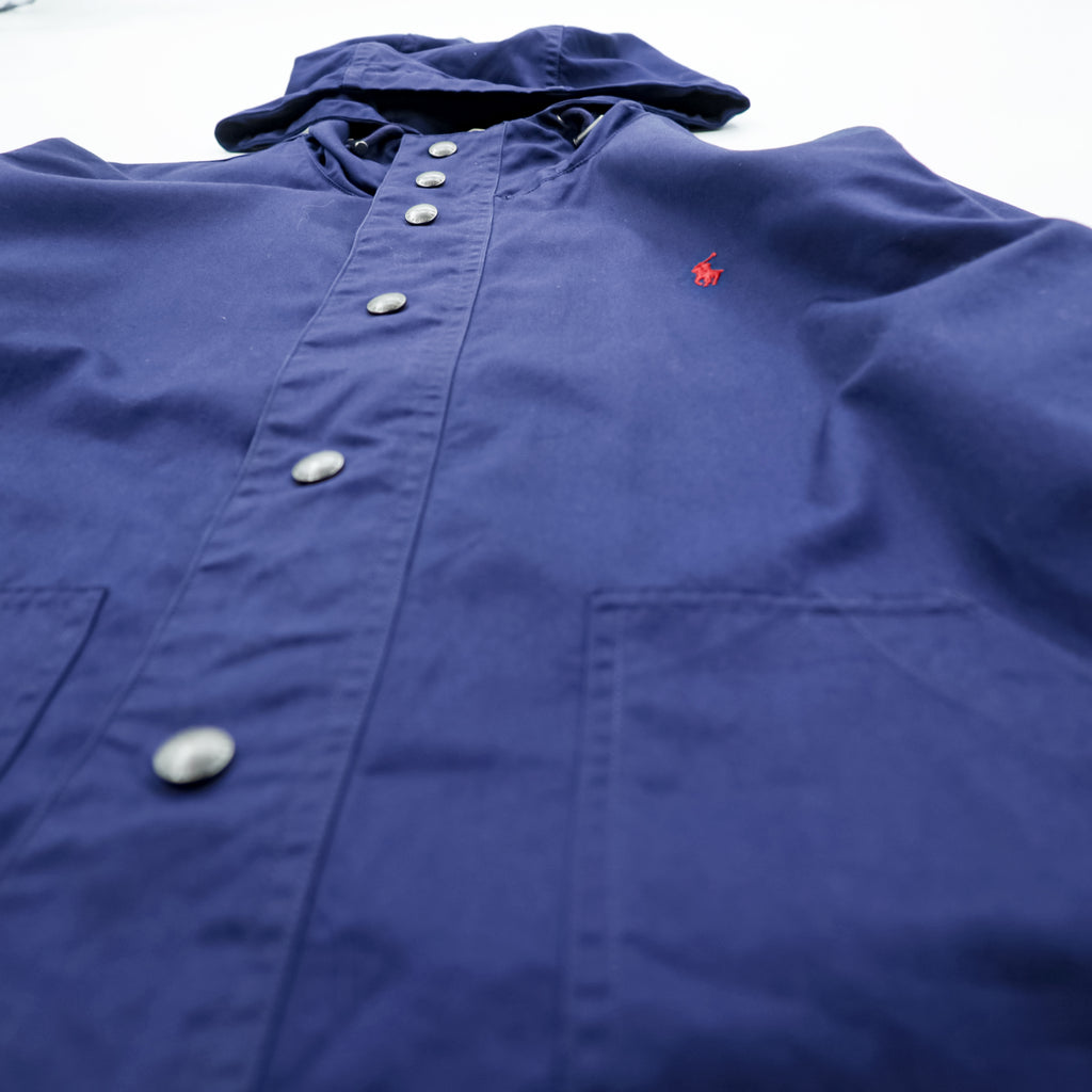 Polo Ralph Lauren 90s Mountain Parka M Drawstring Double Zip Small Pony Embroidery Elbow Patches