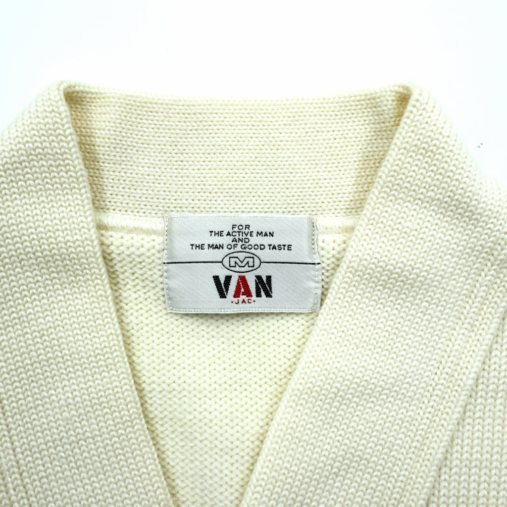 VAN -JAC- 70s Made in Japan Lettered Knit Cardigan, Size M, Ivy Patch