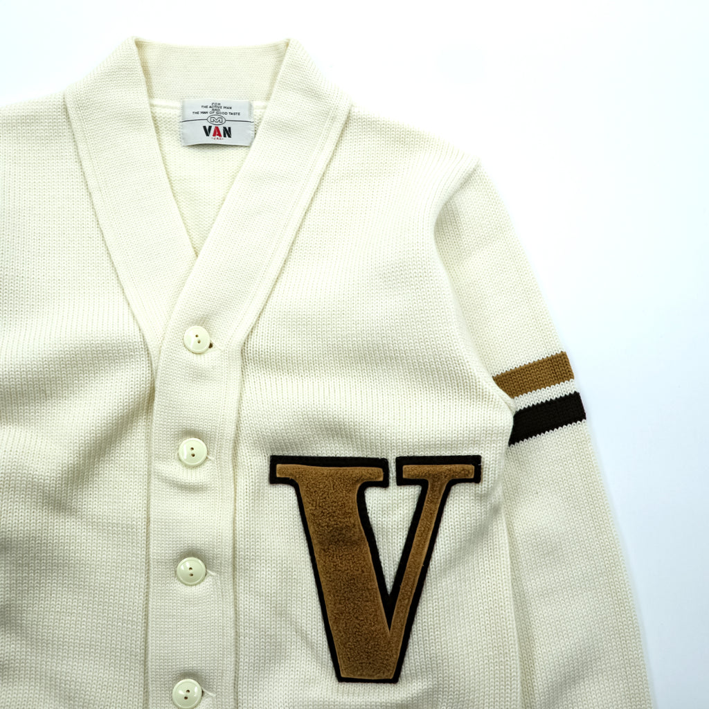 VAN -JAC- 70s Made in Japan Lettered Knit Cardigan, Size M, Ivy Patch