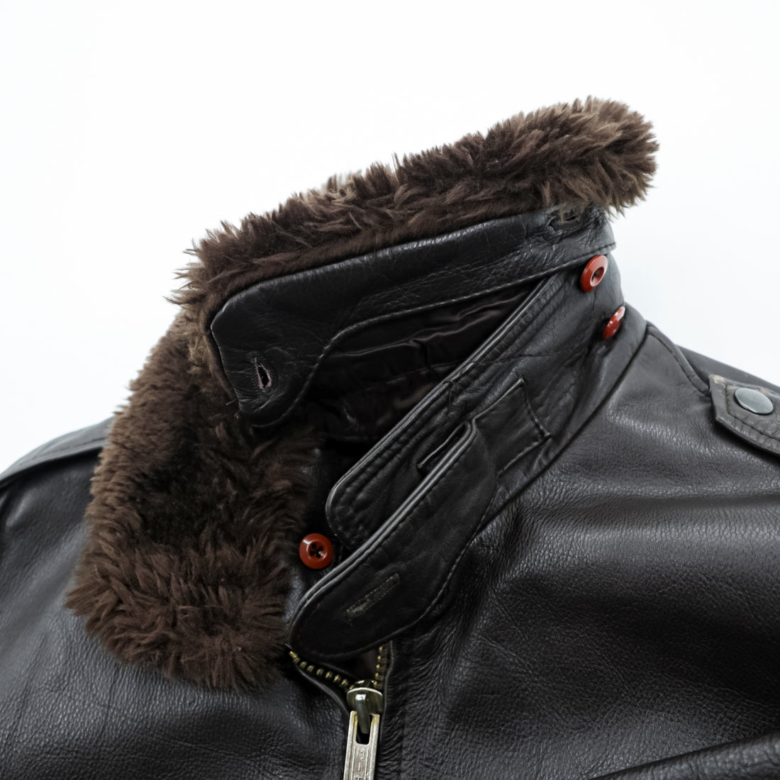 Vintage 90s TIME & TIDE Leather Flight Jacket G-1 Style Dark Brown Size 40 Bomber Fur Collar