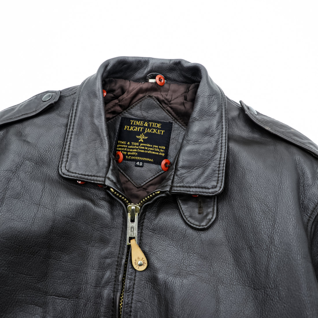 Vintage 90s TIME & TIDE Leather Flight Jacket G-1 Style Dark Brown Size 40 Bomber Fur Collar