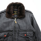 Vintage 90s TIME & TIDE Leather Flight Jacket G-1 Style Dark Brown Size 40 Bomber Fur Collar