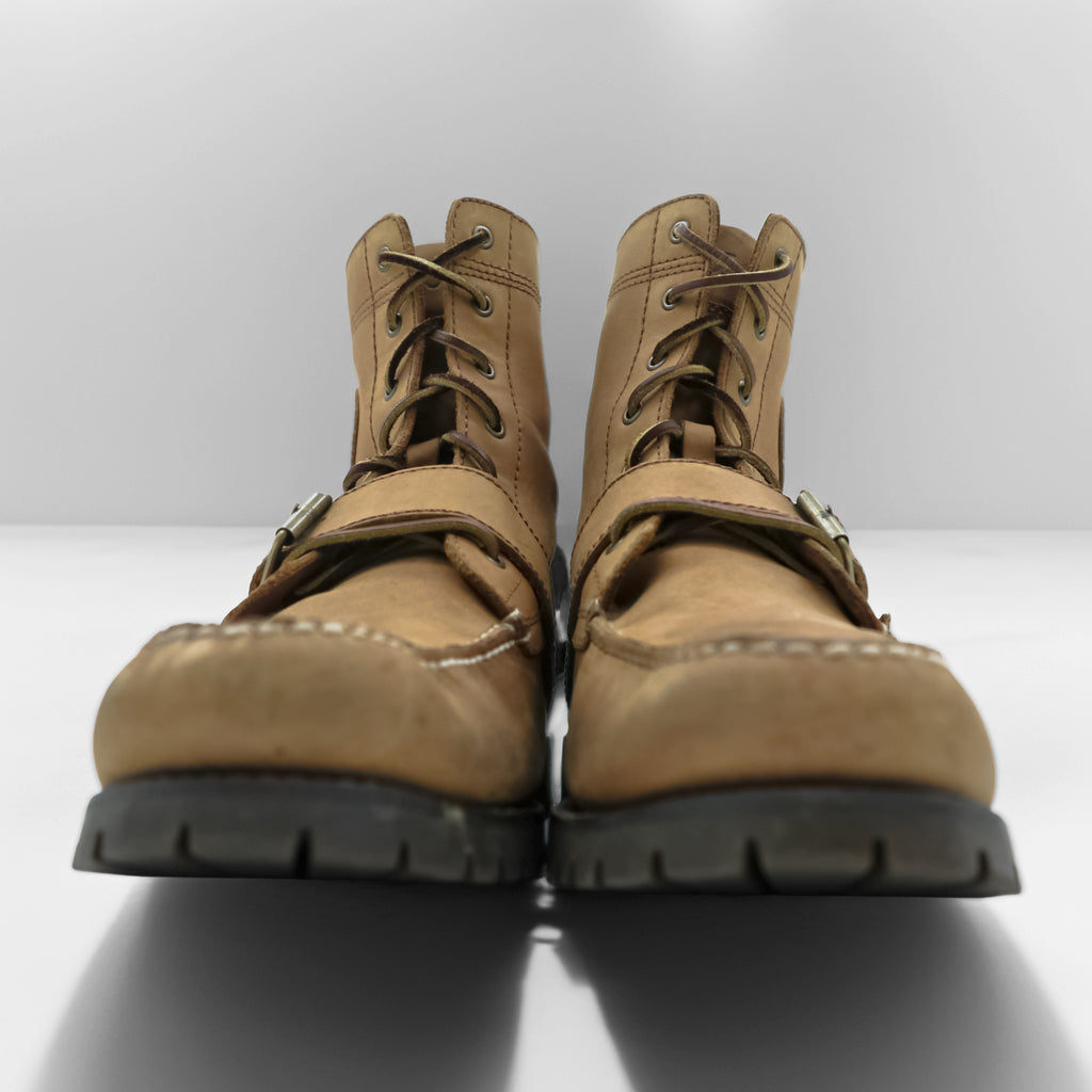 Polo Ralph Lauren Ranger Boots Moccasin Lace-up Boots 28cm Camel Leather Strap Lug Sole 812089030