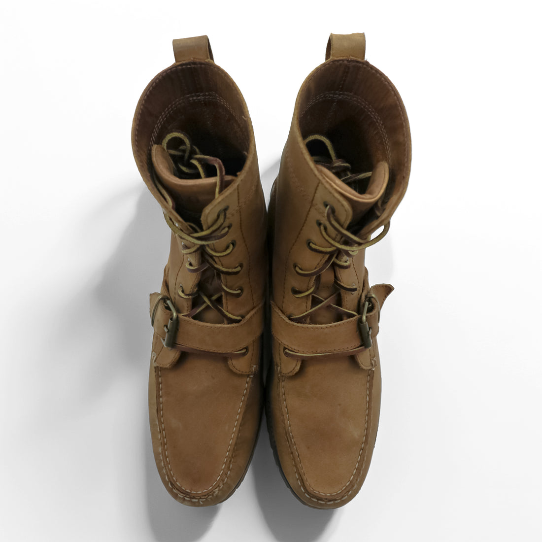 Polo Ralph Lauren Ranger Boots Moccasin Lace-up Boots 28cm Camel Leather Strap Lug Sole 812089030
