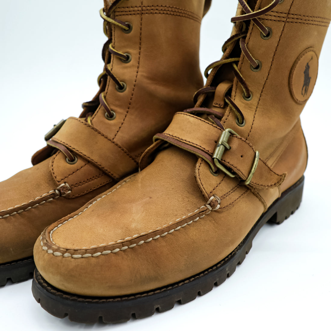 Polo Ralph Lauren Ranger Boots Moccasin Lace-up Boots 28cm Camel Leather Strap Lug Sole 812089030