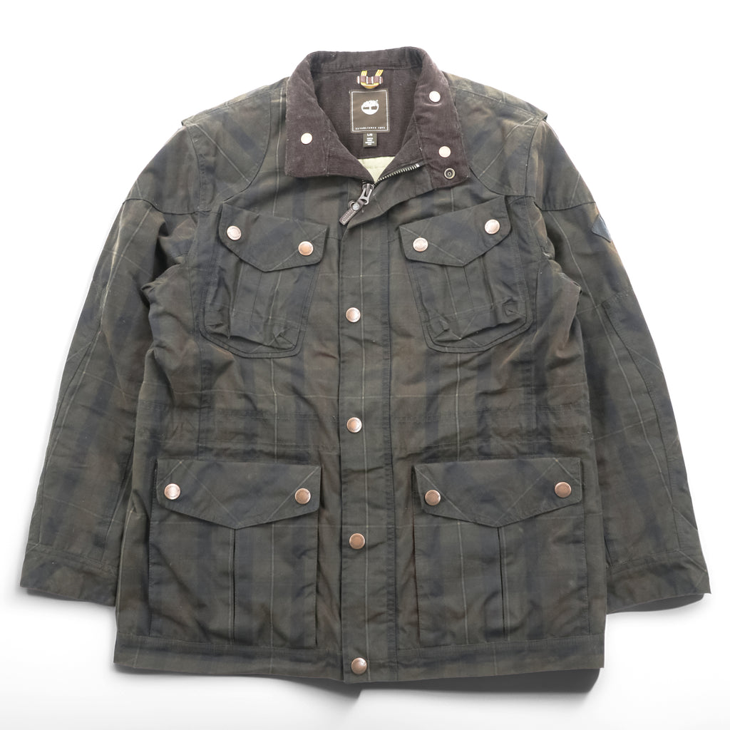 Timberland British Millerain Waxed Cotton Jacket Plaid L Hunting Field Coat Check