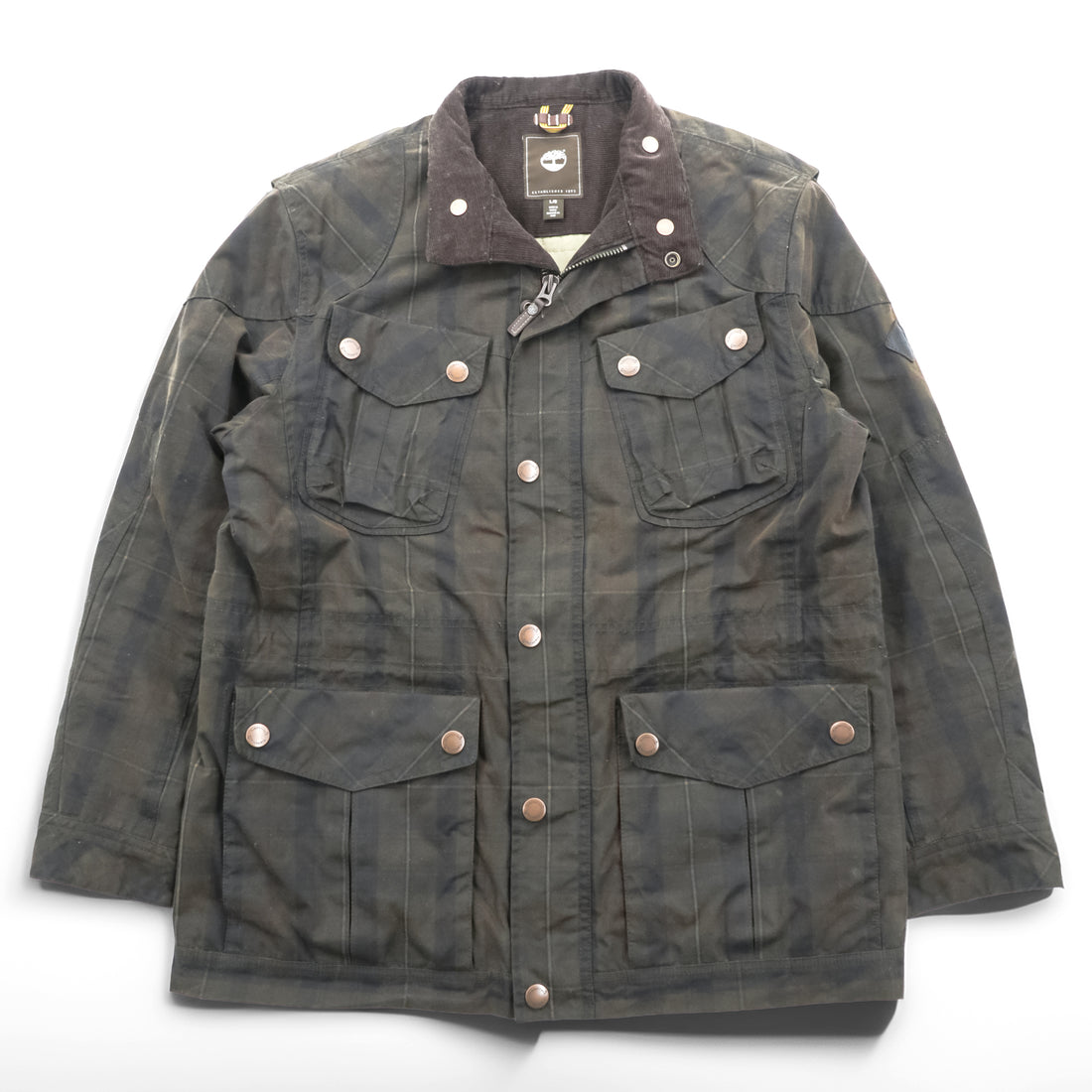 Timberland British Millerain Waxed Cotton Jacket Plaid L Hunting Field Coat Check