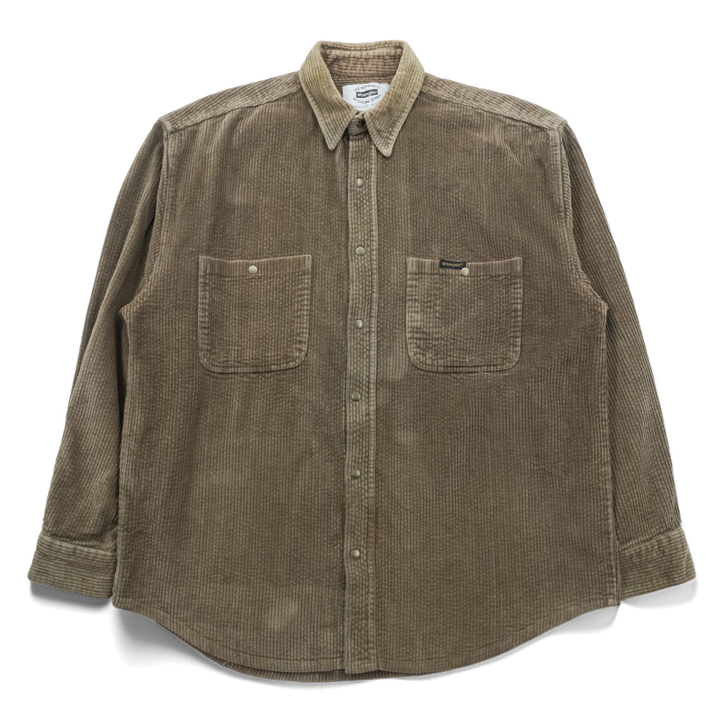 Wrangler 90年代 USA製 コーデュロイ ワークシャツ L ブラウン 胸ポケット スナップボタン