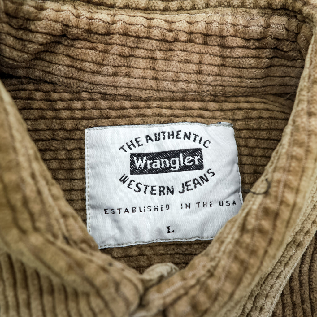Wrangler 90年代 USA製 コーデュロイ ワークシャツ L ブラウン 胸ポケット スナップボタン