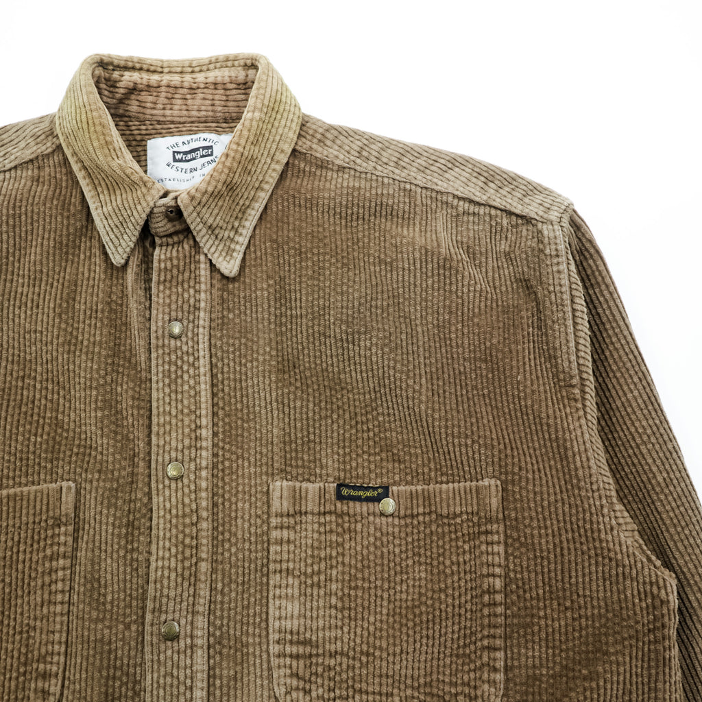 Wrangler 90年代 USA製 コーデュロイ ワークシャツ L ブラウン 胸ポケット スナップボタン