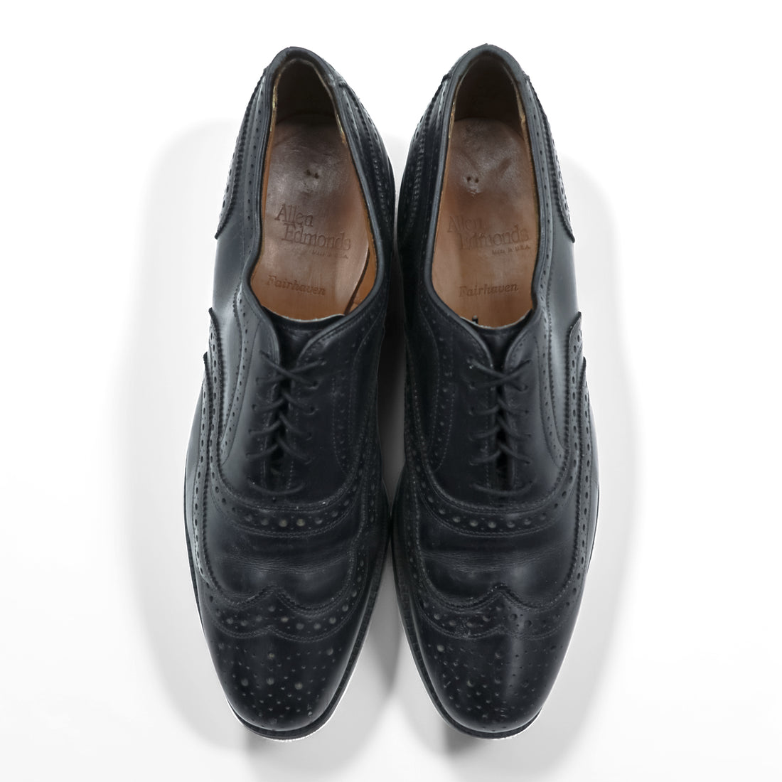Vintage Allen Edmonds Fairhaven Wingtip Oxford Black Leather Shoes 9.5 D USA Made